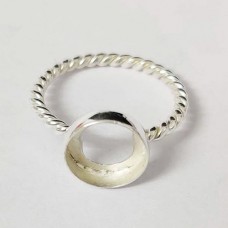Round shape silver blank bezel cup casting ring twisted wire band for stone setting